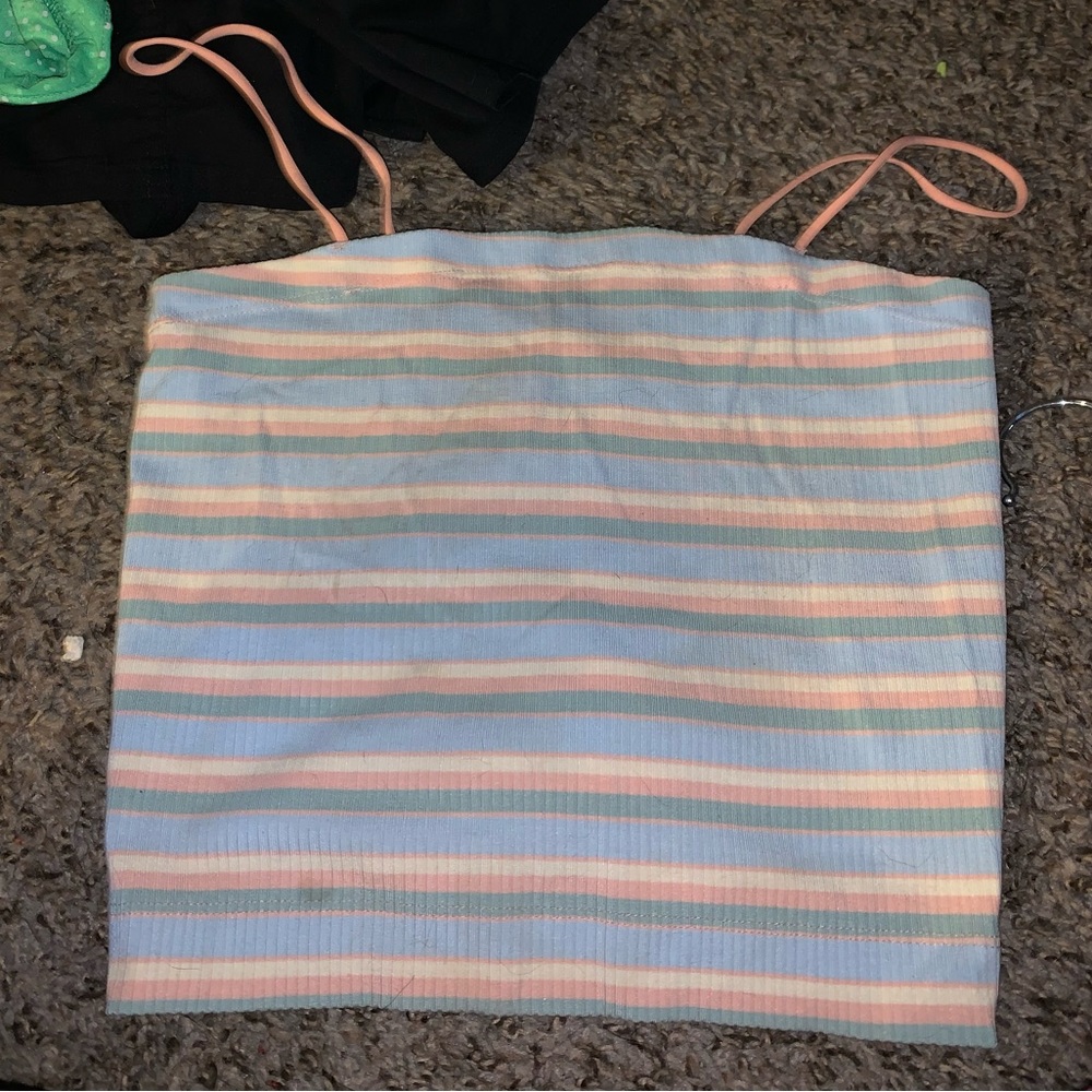 Striped noodle strap crop top